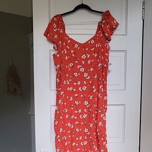 Old Navy Red Floral Midi Dress